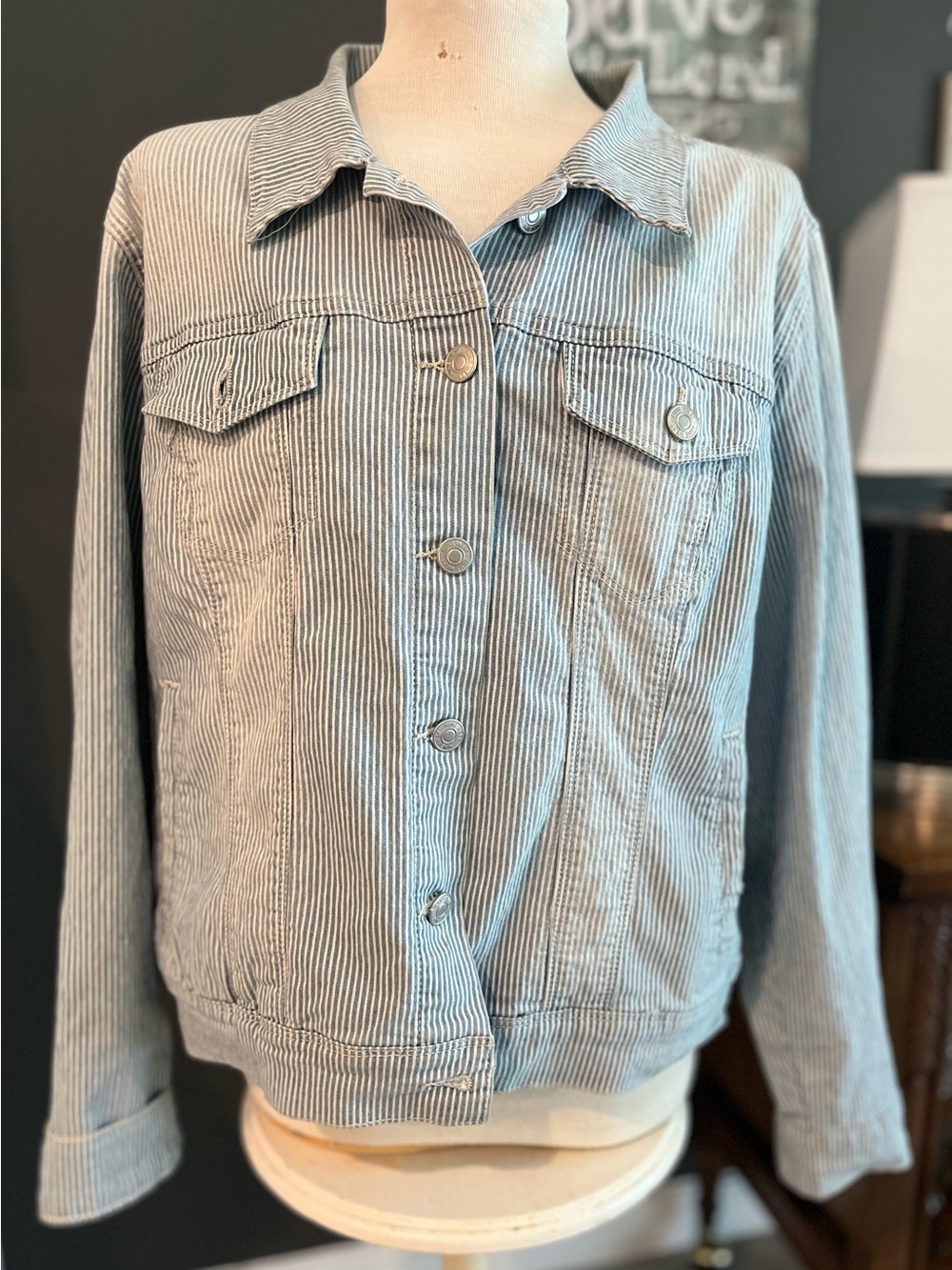 Nine West Sarah Pisa Striped Denim-Style Jacket